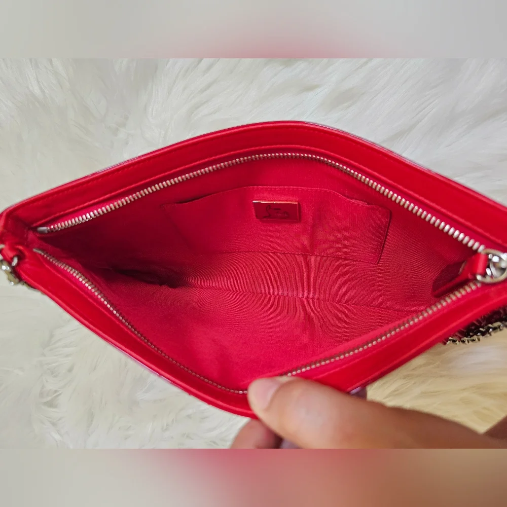 CHRISTIAN LOUBOUTIN Red Patent Leather Loubiposh Spiked Clutch Bag - Picture 12 of 17